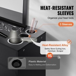 Seinään asennettava mattamusta kampaamokaappi peilillä yhdellä laatikolla kaksiosaisella kaapilla lämpöä kestävillä holkeilla