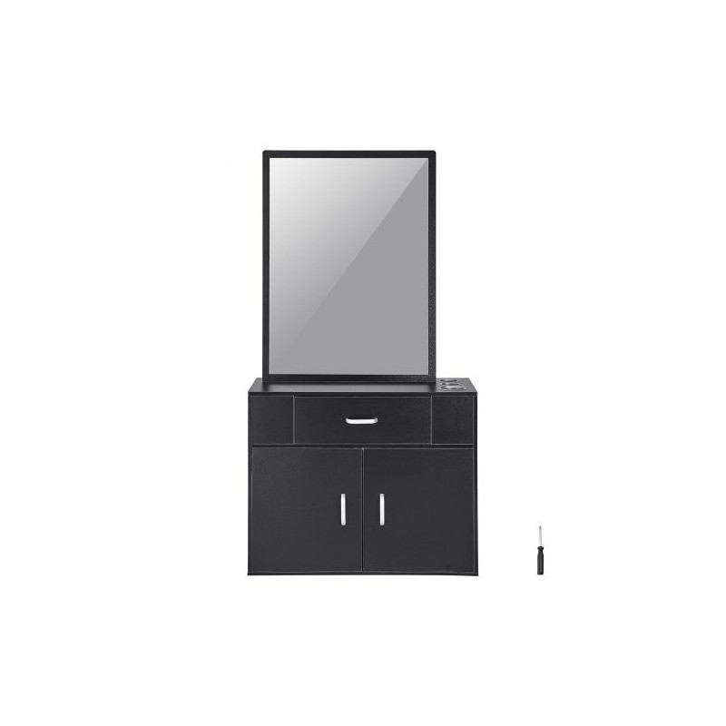 Seinään asennettava mattamusta kampaamokaappi peilillä yhdellä laatikolla kaksiosaisella kaapilla lämpöä kestävillä holkeilla