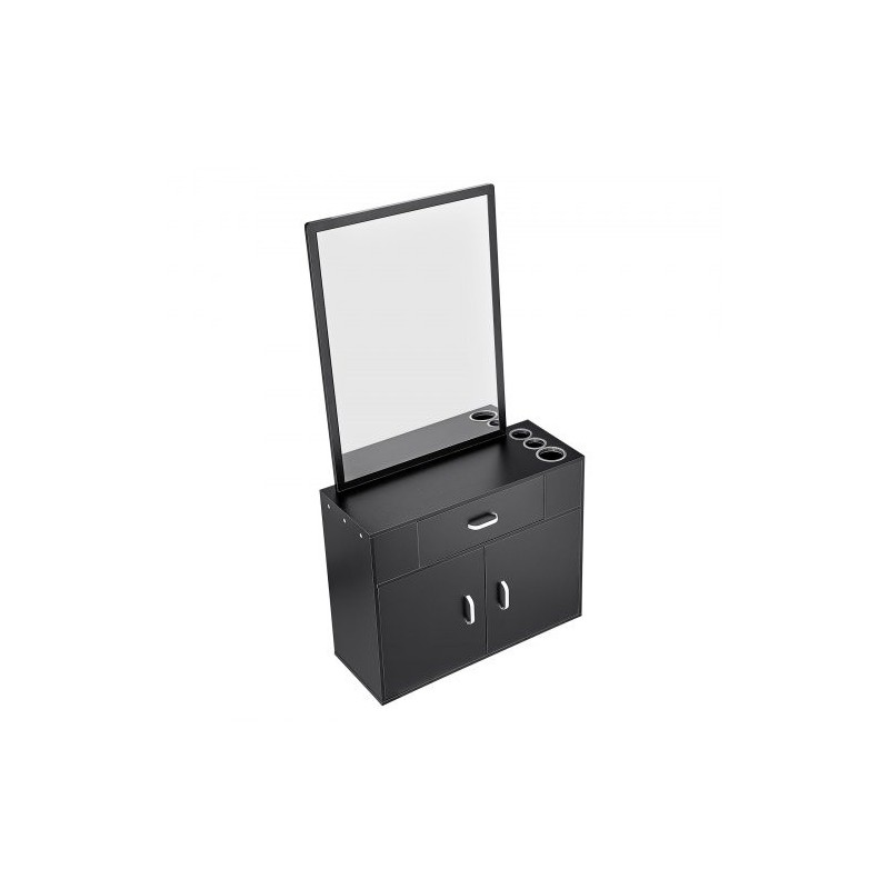 Seinään asennettava mattamusta kampaamokaappi peilillä yhdellä laatikolla kaksiosaisella kaapilla lämpöä kestävillä holkeilla