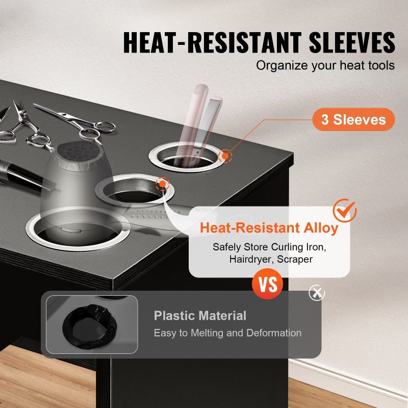 Seinäkiinnitteinen kampaamoasema MDF-runkoinen mattamusta 1 ovikaappi 3 avolokeroa 3 laatikkoa