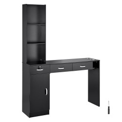 Seinäkiinnitteinen kampaamoasema MDF-runkoinen mattamusta 1 ovikaappi 3 avolokeroa 3 laatikkoa