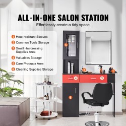 Seinä- ja vapaasti seisova kampaamoasema MDF-levyä 1 kaappi 3 lokeroa 2 laatikkoa