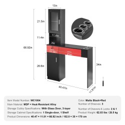 Seinä- ja vapaasti seisova kampaamoasema MDF-levyä 1 kaappi 3 lokeroa 2 laatikkoa