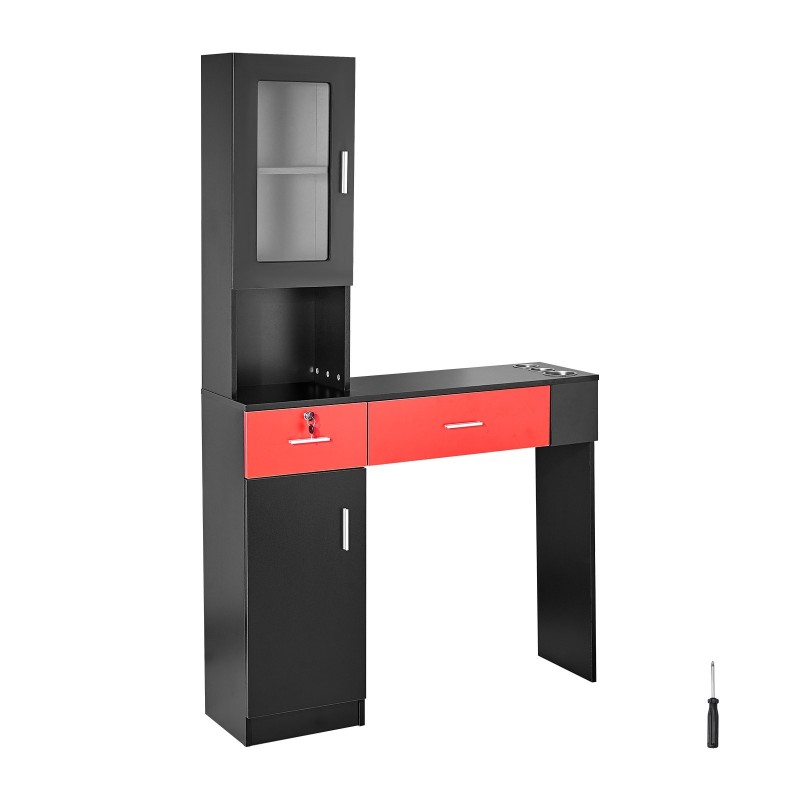 Seinä- ja vapaasti seisova kampaamoasema MDF-levyä 1 kaappi 3 lokeroa 2 laatikkoa