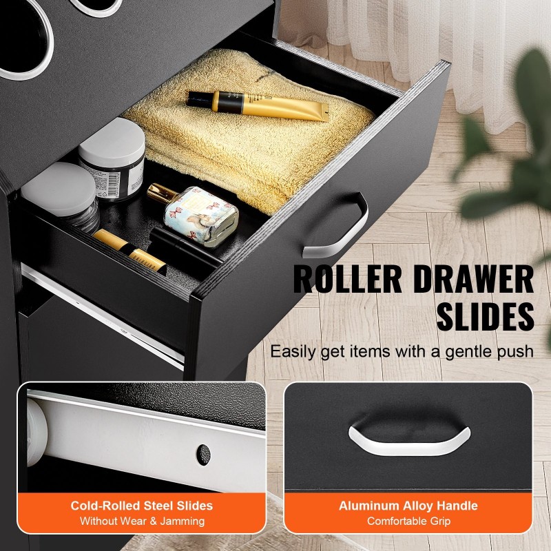 Kampaamon säilytyskaappi mattamusta MDF 44x40x180 cm 3 lämpöä kestävää holkkia