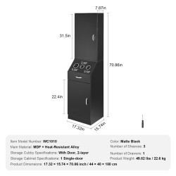 Kampaamon säilytyskaappi mattamusta MDF 44x40x180 cm 3 lämpöä kestävää holkkia