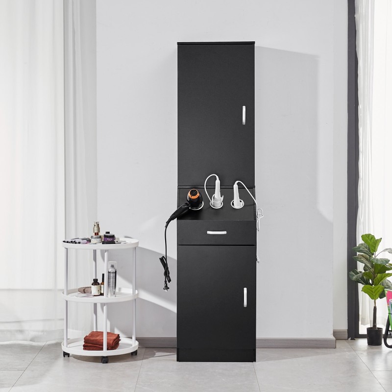 Kampaamon säilytyskaappi mattamusta MDF 44x40x180 cm 3 lämpöä kestävää holkkia