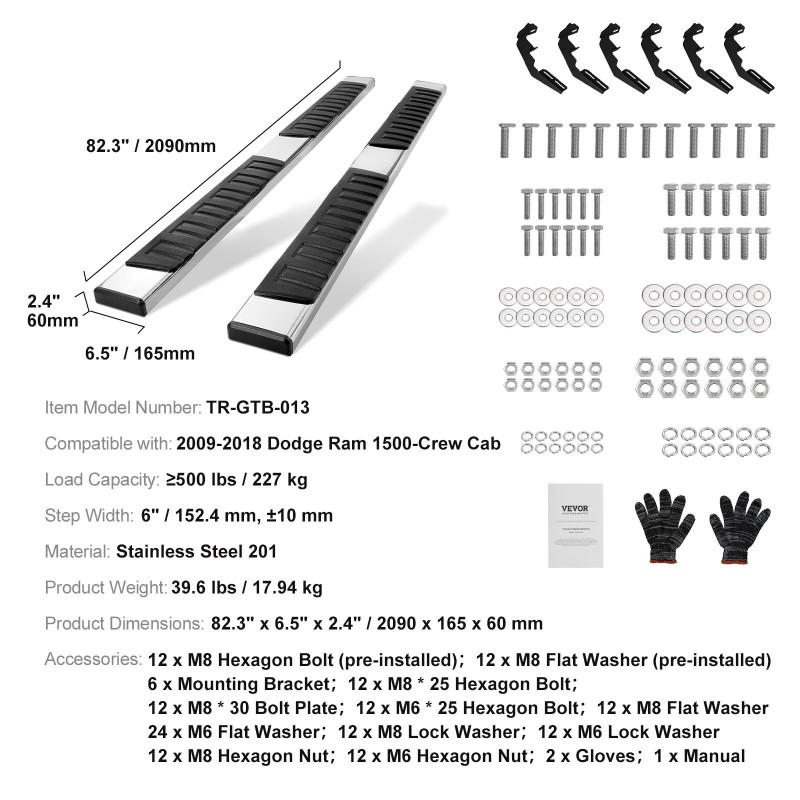 Sivuastinlaudat 201 ruostumatonta terästä 152 millimetriä leveät 2 kpl neljäovisiin autoihin