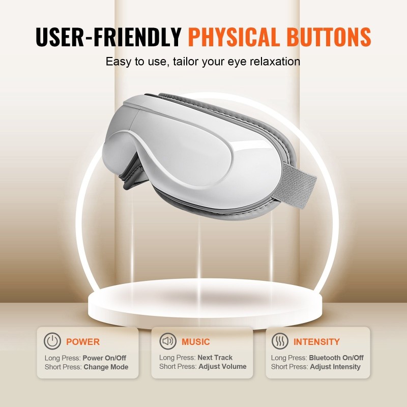 Lämmitettävä silmänaamio PU-nahkainen 5 hierontatilaa langaton musiikki 1500mAh akku 180 astetta taittuva