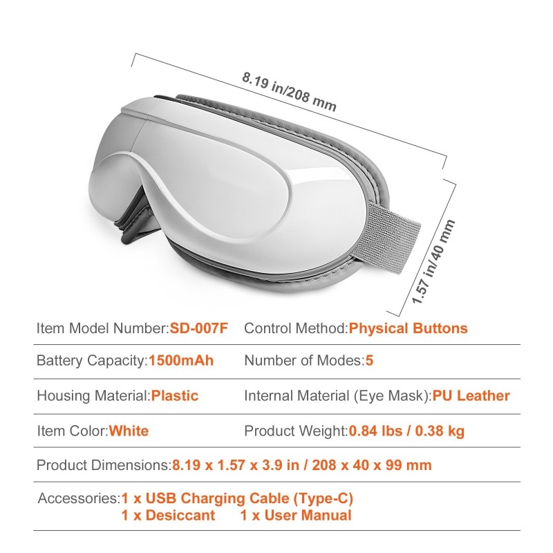 Lämmitettävä silmänaamio PU-nahkainen 5 hierontatilaa langaton musiikki 1500mAh akku 180 astetta taittuva
