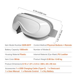 Tekonahkainen silmähierontalaite lämmöllä viisi hierontatilaa langaton musiikki kaukosäätimellä 180 asteen taittuva