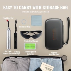 Kädessä pidettävä ladattava punavalolaite kasvoille ja keholle irrotettavalla kärjellä viidellä aallonpituudella