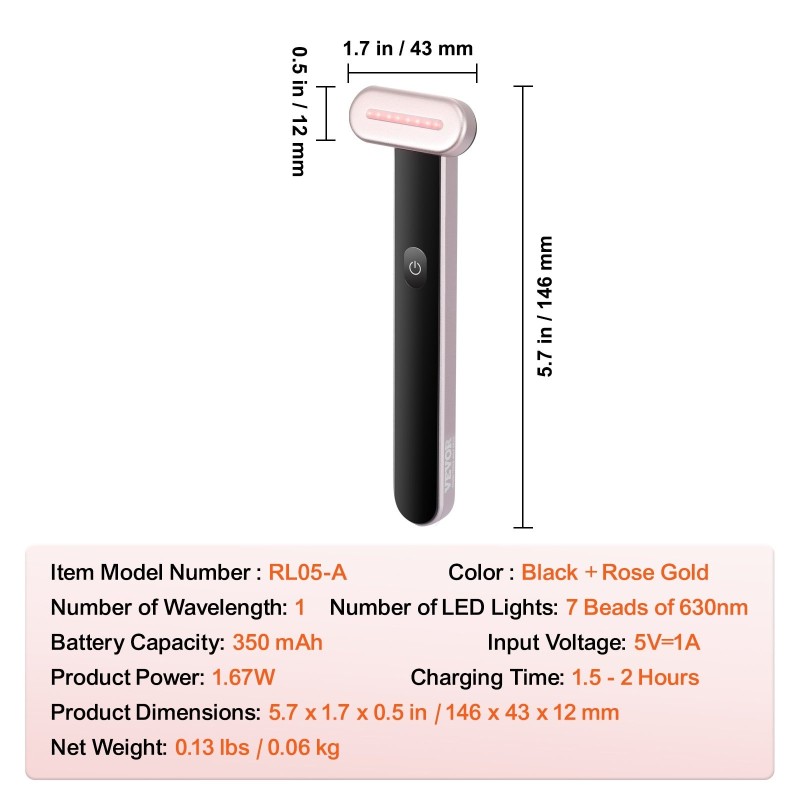 Punavalolaite kasvoille ja kaulalle 7 LED 630 nm mikrovirran värinähieronta kannettava