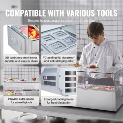 Pöytämallinen kylmäkastikeasema 304 ruostumatonta terästä lasisuoja 3 kpl 1/3-astioita 4 kpl 1/6-astioita