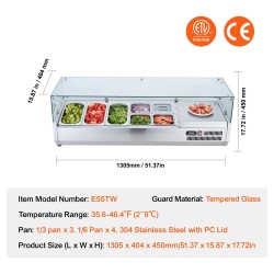 Pöytämallinen kylmäkastikeasema 304 ruostumatonta terästä lasisuoja 3 kpl 1/3-astioita 4 kpl 1/6-astioita
