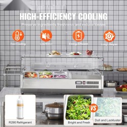 Pöytämallinen jäähdytetty lisäkeasema 304-ruostumaton teräs 1/3- ja 1/6-astiat karkaistu lasisuoja