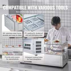 Pöytämallinen jäähdytetty lisäkeasema 304-ruostumaton teräs 1/3- ja 1/6-astiat karkaistu lasisuoja