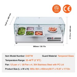 Pöytämallinen jäähdytetty lisäkeasema 304-ruostumaton teräs 1/3- ja 1/6-astiat karkaistu lasisuoja