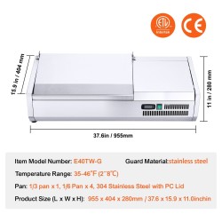 Pöytämallinen jäähdytetty kastikeasema ruostumaton teräs 1 kpl 1/3-astiaa 4 kpl 1/6-astioita