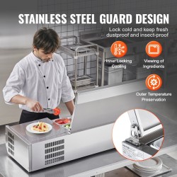 Jäähdytetty työtasoinen lisäkeasema 304-ruostumatonta terästä polykarbonaattikansilla kahdella 1/3-astiolla ja neljällä