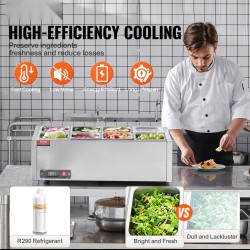 Jäähdytetty maustepiste työtasolle 8 kpl 1/6-astioita 304-ruostumatonta terästä PC-kansilla