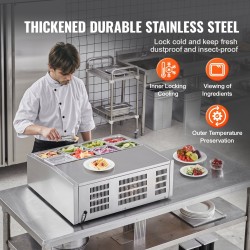 Jäähdytetty maustepiste työtasolle 8 kpl 1/6-astioita 304-ruostumatonta terästä PC-kansilla