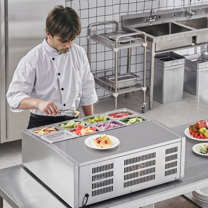 Jäähdytetty maustepiste työtasolle 8 kpl 1/6-astioita 304-ruostumatonta terästä PC-kansilla