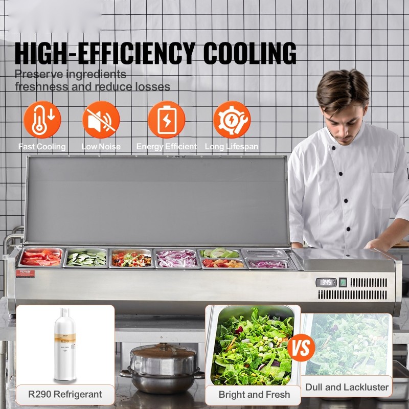 Työpöydälle jäähdytetty maustepiste 304-ruostumattomasta teräksestä 4 kpl 1/3 ja 4 kpl 1/6