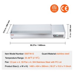 Työpöydälle jäähdytetty maustepiste 304-ruostumattomasta teräksestä 4 kpl 1/3 ja 4 kpl 1/6