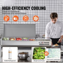 Työtason jäähdytetty lisäkeasema 304-ruostumatonta terästä 3 kpl 1/3-astioita ja 4 kpl 1/6-astioita