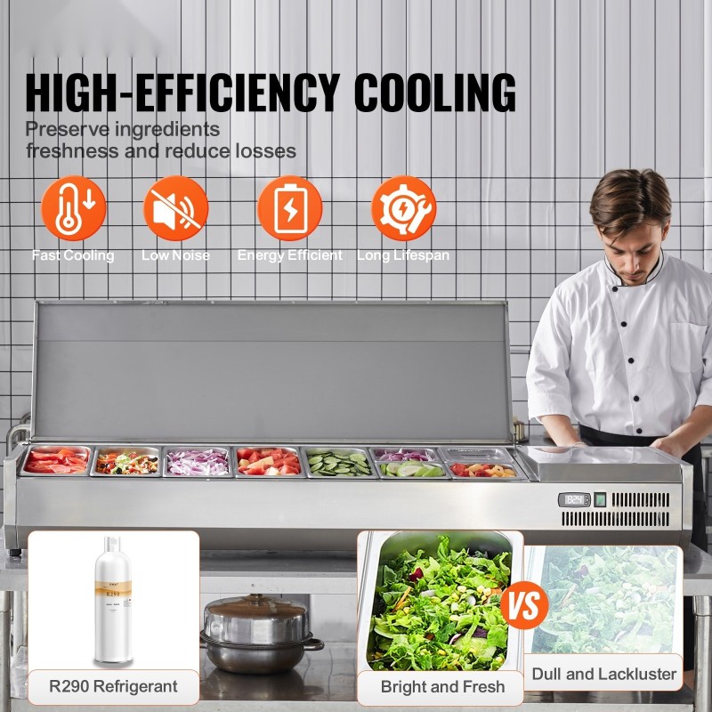 Pöytämallinen jäähdytetty kastike ja täyteasema 304-teräs 5x1/3 4x1/6 altaat