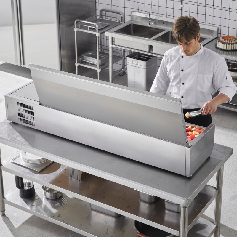 Pöytämallinen jäähdytetty kastike ja täyteasema 304-teräs 5x1/3 4x1/6 altaat