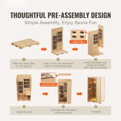 Kaukoinfrapunasauna hemlock-puusta yhdelle henkilölle karkaistu lasiovi LED-lukuvalo Bluetooth-kaiuttimet 1140W