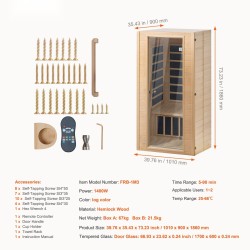 Kaukoinfrapunasauna puusta 1–2 henkilölle karkaistu lasiovi langattomat kaiuttimet kromoterapia-valaistus