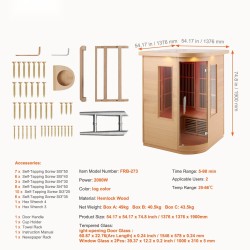 Kauko-infrapunasauna hemlock-puusta kahdelle sisäkäyttöön karkaistu lasiovi monivärinen LED-valaistus Bluetooth-kaiuttimet