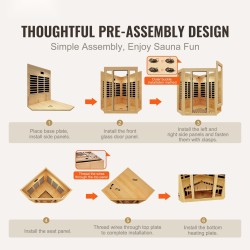 Kaukoinfrapunasauna hemlokkipuusta 3–4 henkilölle sisäkäyttöön karkaistu lasiovi langattomat kaiuttimet kromoterapia