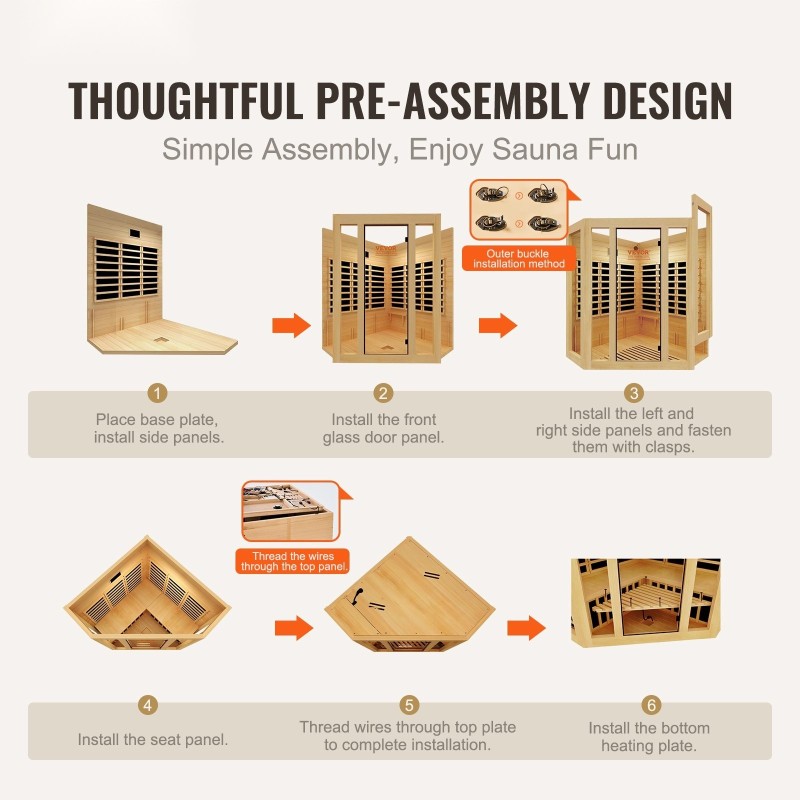Kaukoinfrapunasauna hemlokkipuusta 3–4 henkilölle sisäkäyttöön karkaistu lasiovi langattomat kaiuttimet kromoterapia