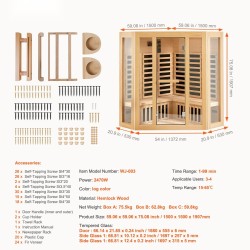 Kaukoinfrapunasauna hemlokkipuusta 3–4 henkilölle sisäkäyttöön karkaistu lasiovi langattomat kaiuttimet kromoterapia