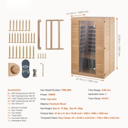 Kaukoinfrapunasauna hemlock-puinen runko 2 hengelle 1800W karkaistu lasiovi kaksi Bluetooth-kaiutinta matala EMF-taso