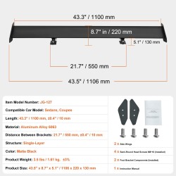 Takaspoileri alumiiniseos 1100 mm yksitasoinen mattamusta säädettävä sedaneihin ja coupéihin