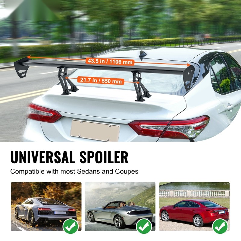 Takaspoileri alumiiniseos 6063 110 cm säädettävä GT-tyylinen mattamusta yleismallinen