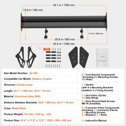 Takasiipi alumiiniseosta 135 cm mattamusta säädettävä kaksitasoinen sedan ja coupé