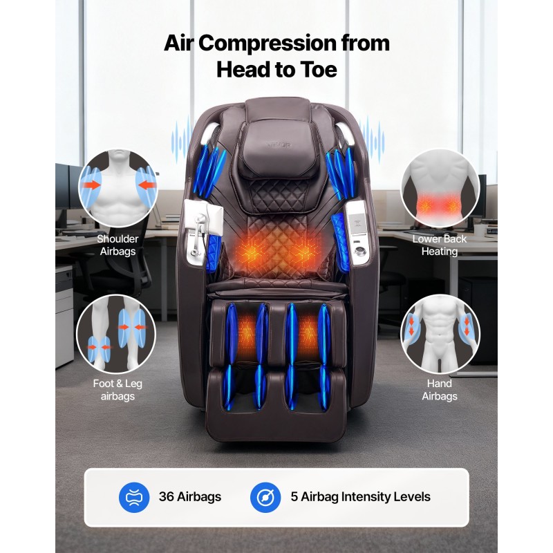 Hierontatuoli 4D SL-kisko nollapainovoima 36 ilmatyynyä tekoäly-ääniohjaus lämmitys