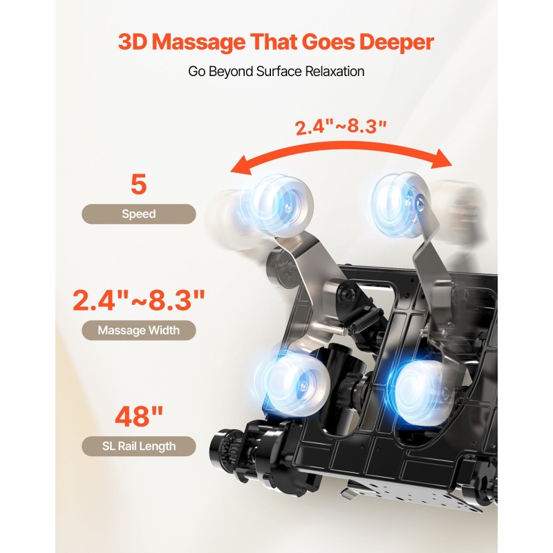 Täysvartalohierontatuoli kolmiulotteinen SL-kisko painottomuusasento 18 automaattista tilaa lämmitys 36 ilmatyynyä jalkarullat