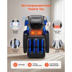 Täysvartalohierontatuoli kolmiulotteinen SL-kisko painottomuusasento 18 automaattista tilaa lämmitys 36 ilmatyynyä jalkarullat