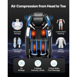 Koko kehon hierontatuoli kaksoisydin 4D ja 3D hierontamekanismilla laajennetulla SL-kiskolla sähköisellä jalkatuella