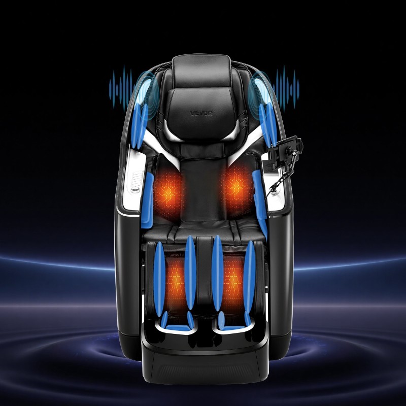 Koko kehon hierontatuoli kaksoisydin 4D ja 3D hierontamekanismilla laajennetulla SL-kiskolla sähköisellä jalkatuella