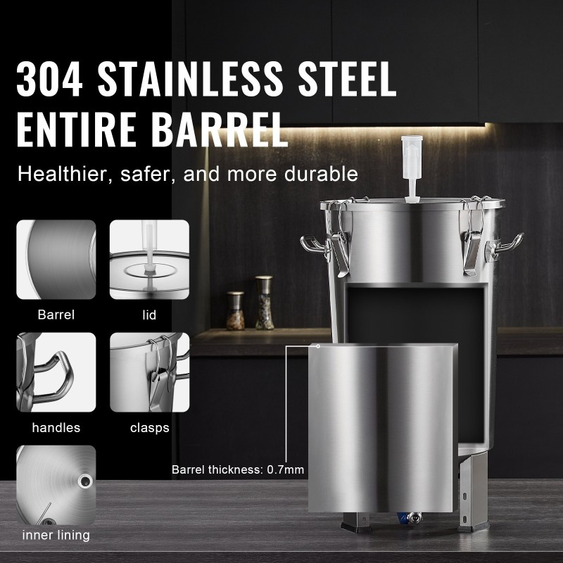 Käymisastia 30 l elintarvikelaatuisesta 304-ruostumattomasta teräksestä kansi hana lämpömittari