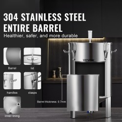 Käymisastia 304-ruostumattomasta teräksestä 60 l sisäänrakennetulla lämpömittarilla ja tiiviillä kannella