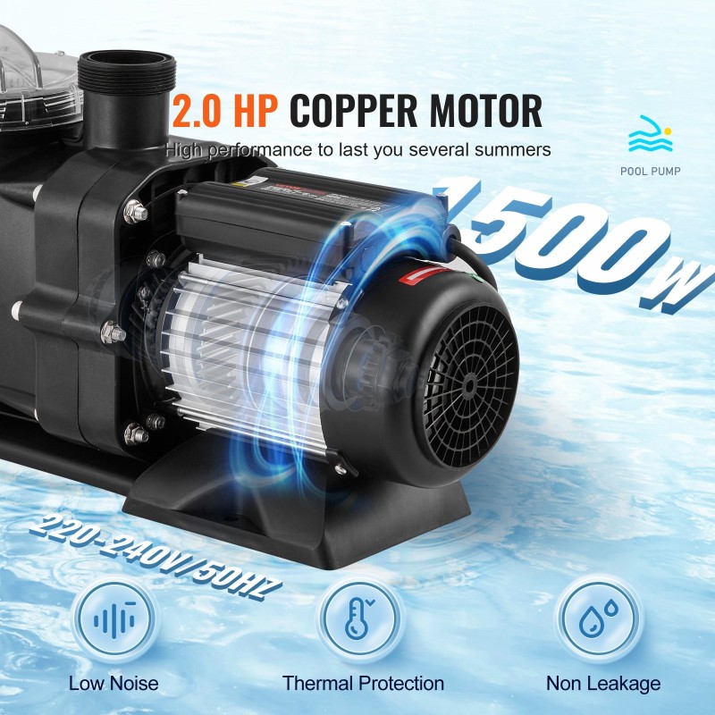 Allaspumppu yksinopeuksinen 2 hv 1491 W 435 l/min 15 m maanpäällisiin uima-altaihin